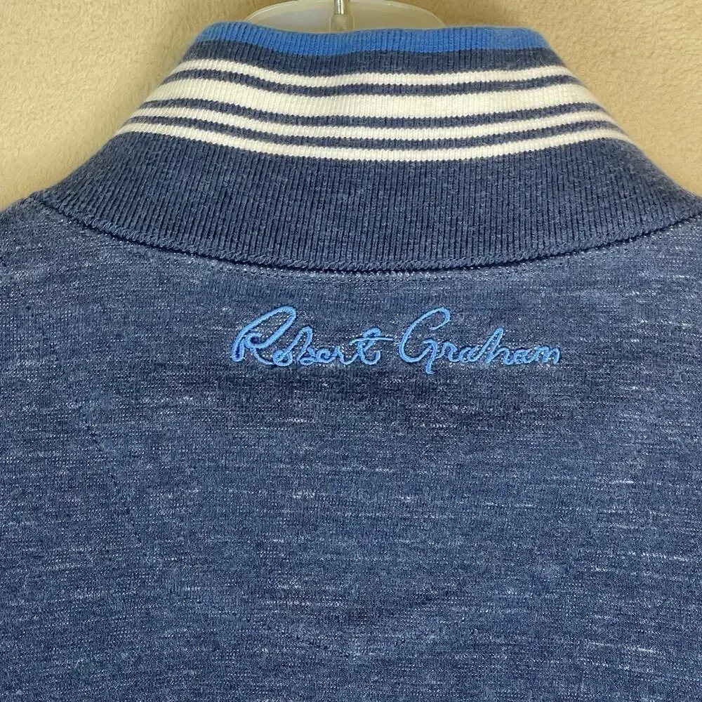 Robert Graham Sweater Mens XL Blue Striped 1/4 Zip Reversable Mock Neck Pullover